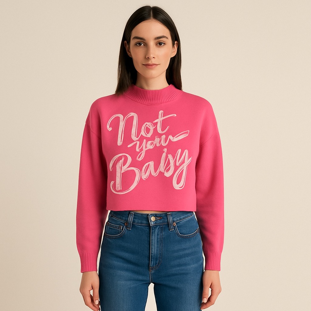 H&M Divided Not Your Baby Pink Y2K Retro Graphic Sweater Cotton Blend Size M